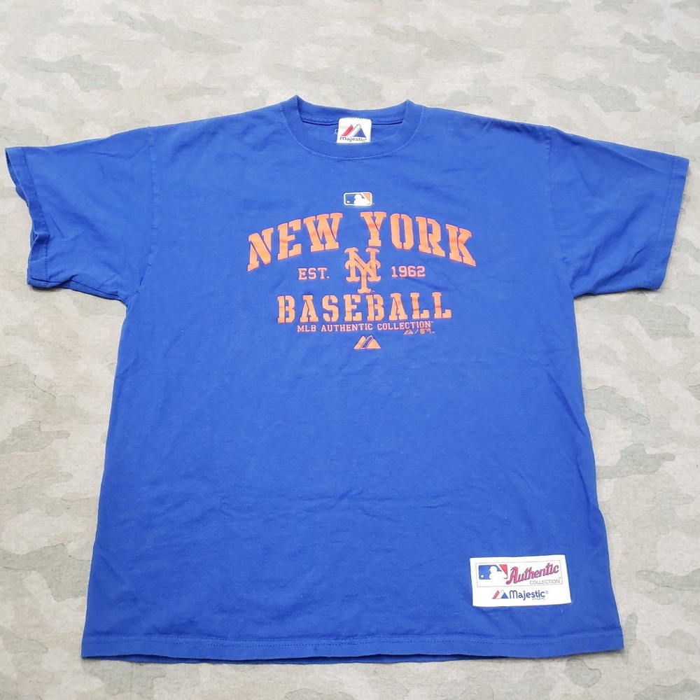 New York Mets Baseball Majestic Shirt Mens Medium Blue Short Sleeve MLB